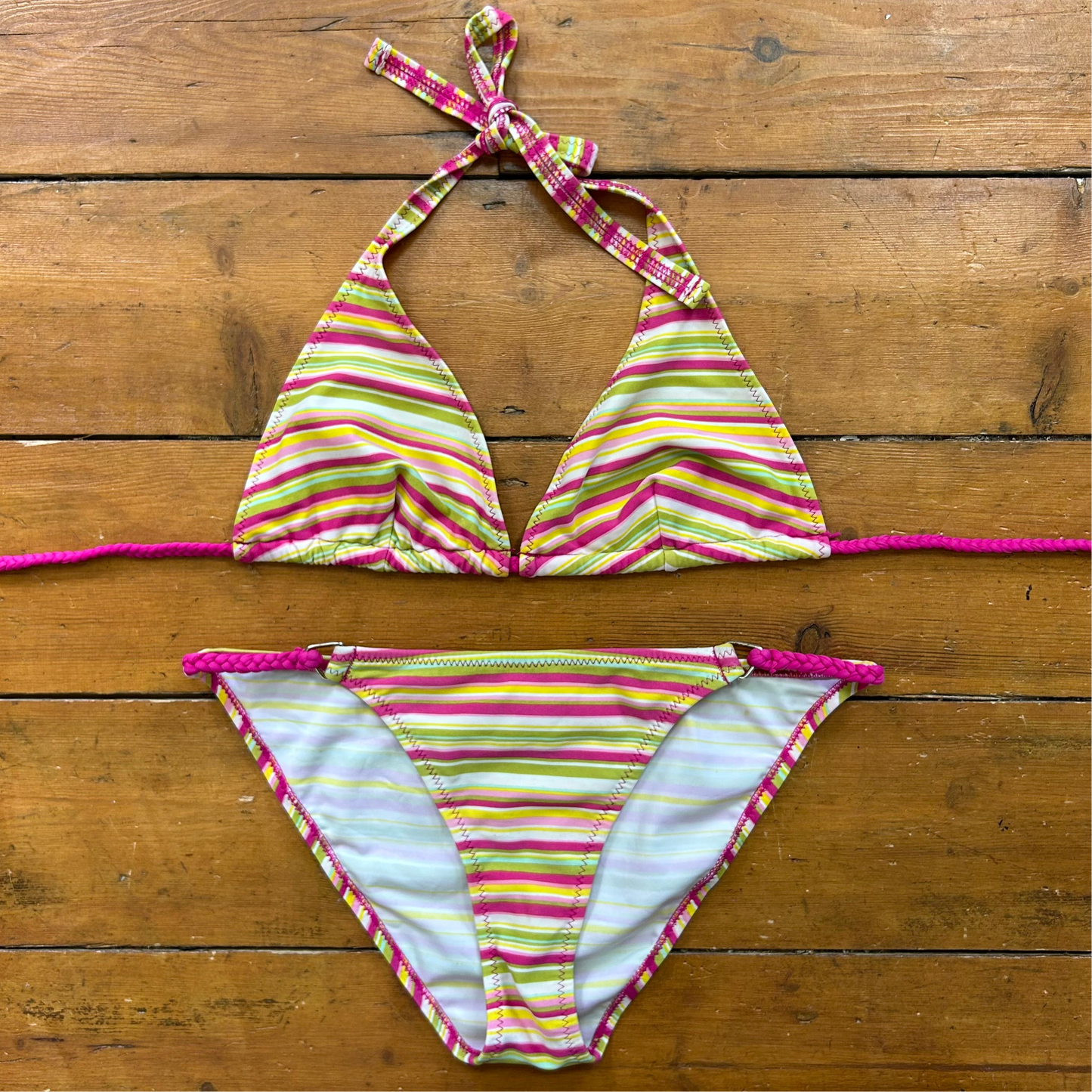 vintage 00s pink stripey bikini set