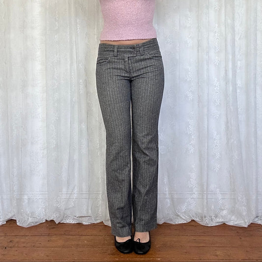 vintage 00s grey pinstripe low rise suit trousers