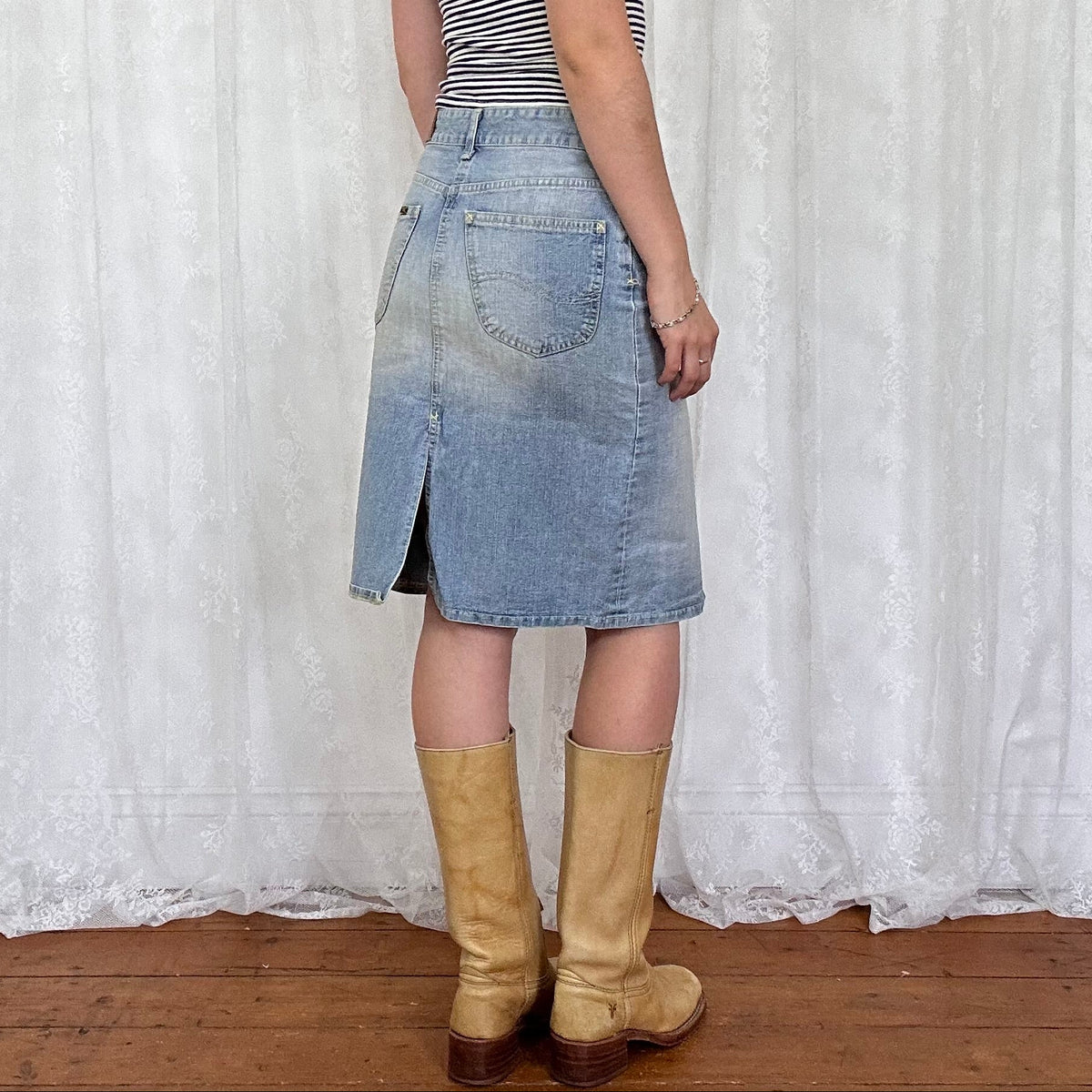 vintage 00s denim lace up midi skirt