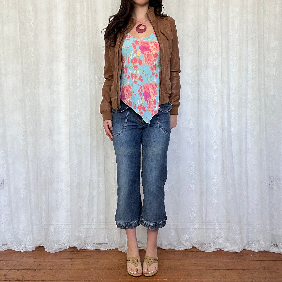vintage 00s tan fitted leather jacket