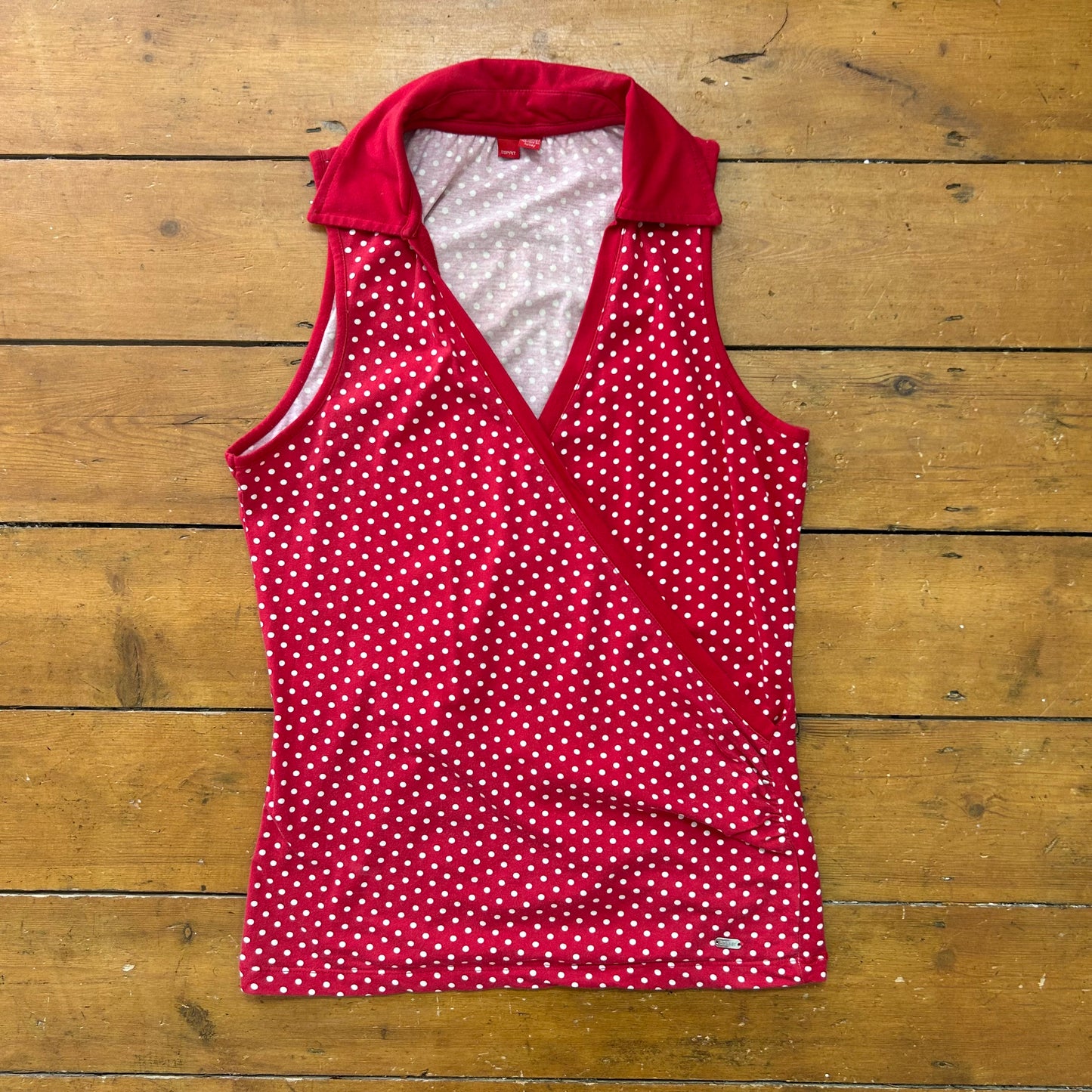 vintage 00s red polka dot collared top