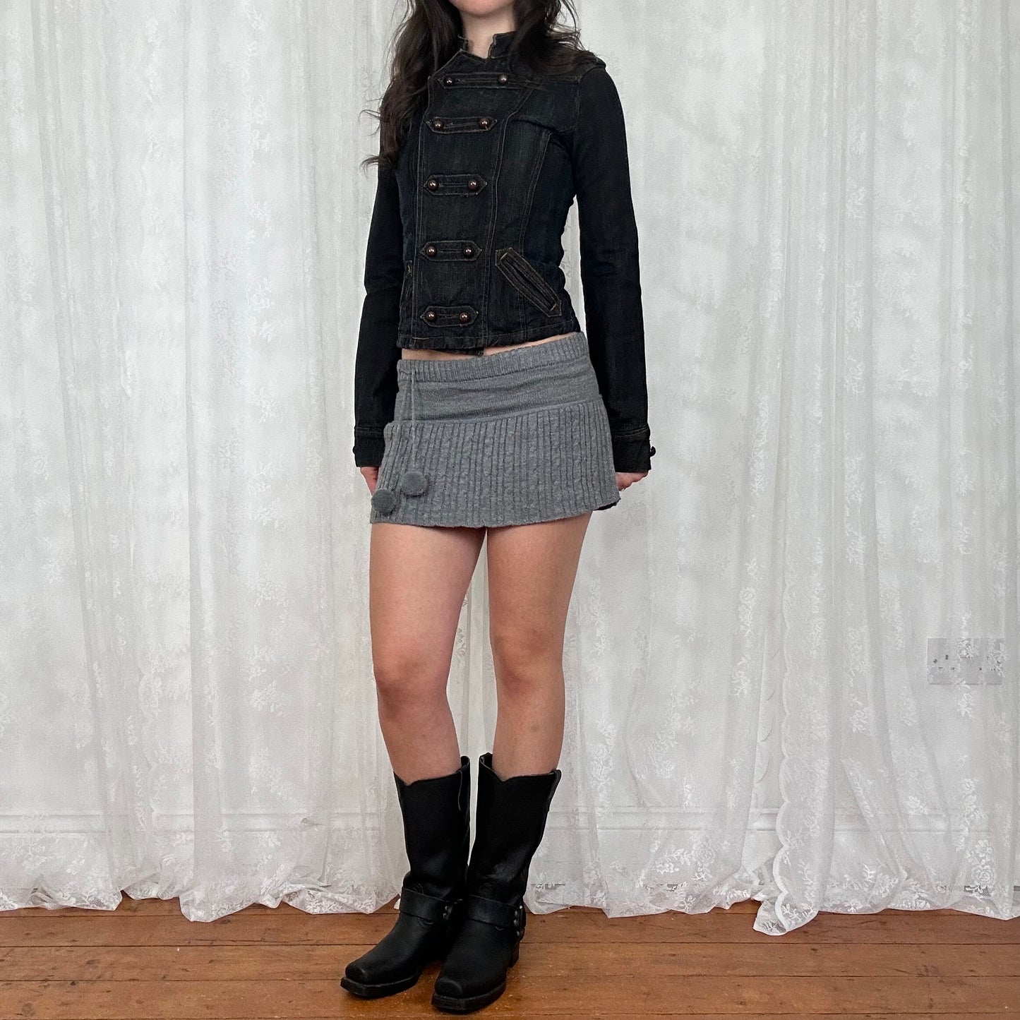 vintage 00s dark denim fitted military style jacket