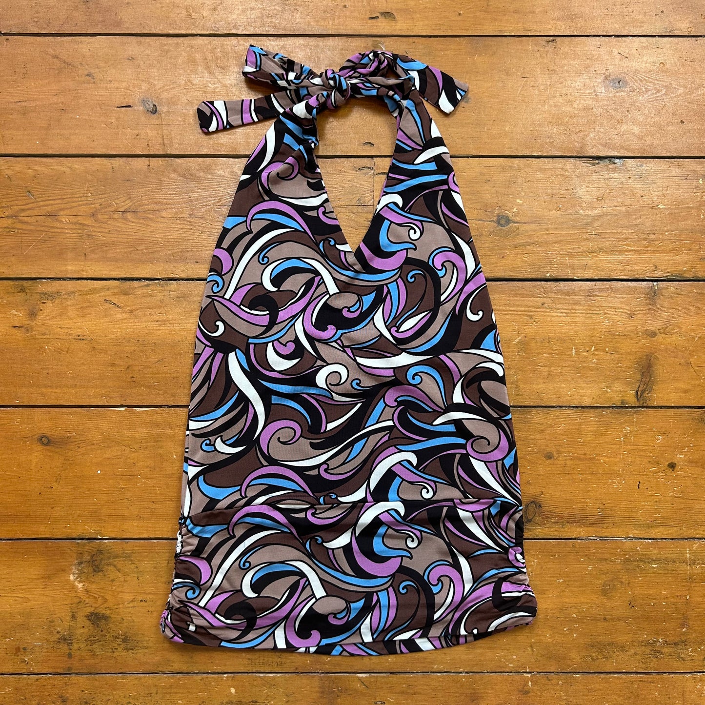 vintage 00s purple paisley swirl halter top