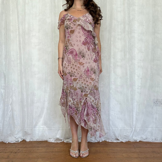 vintage 00s purple paisley midi dress