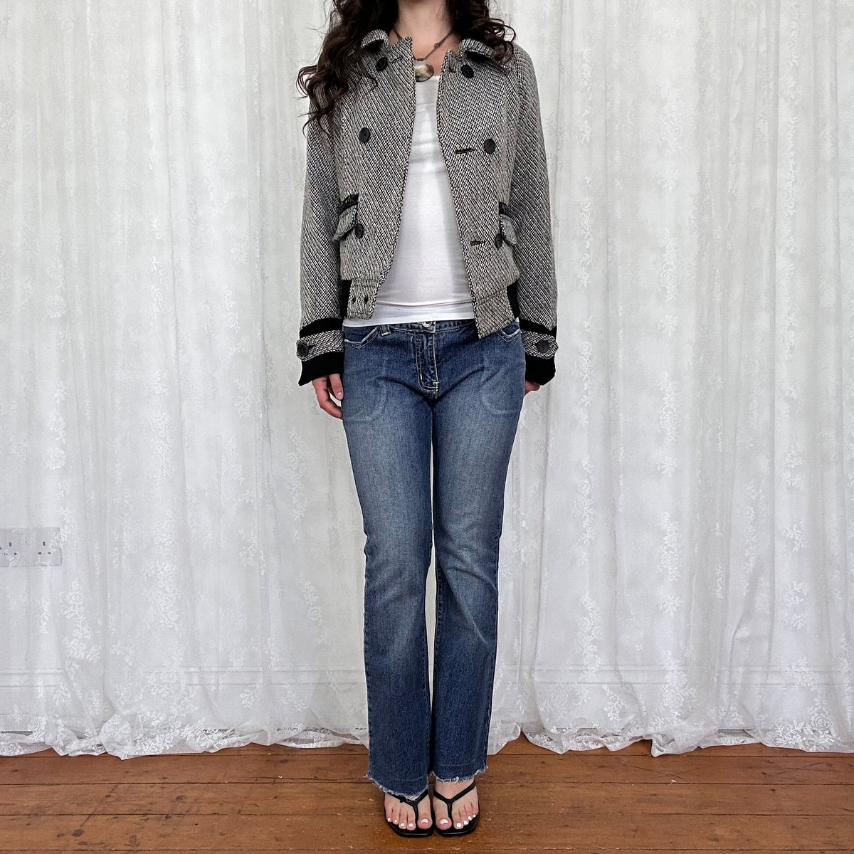 vintage 00s black and white peacoat bomber jacket