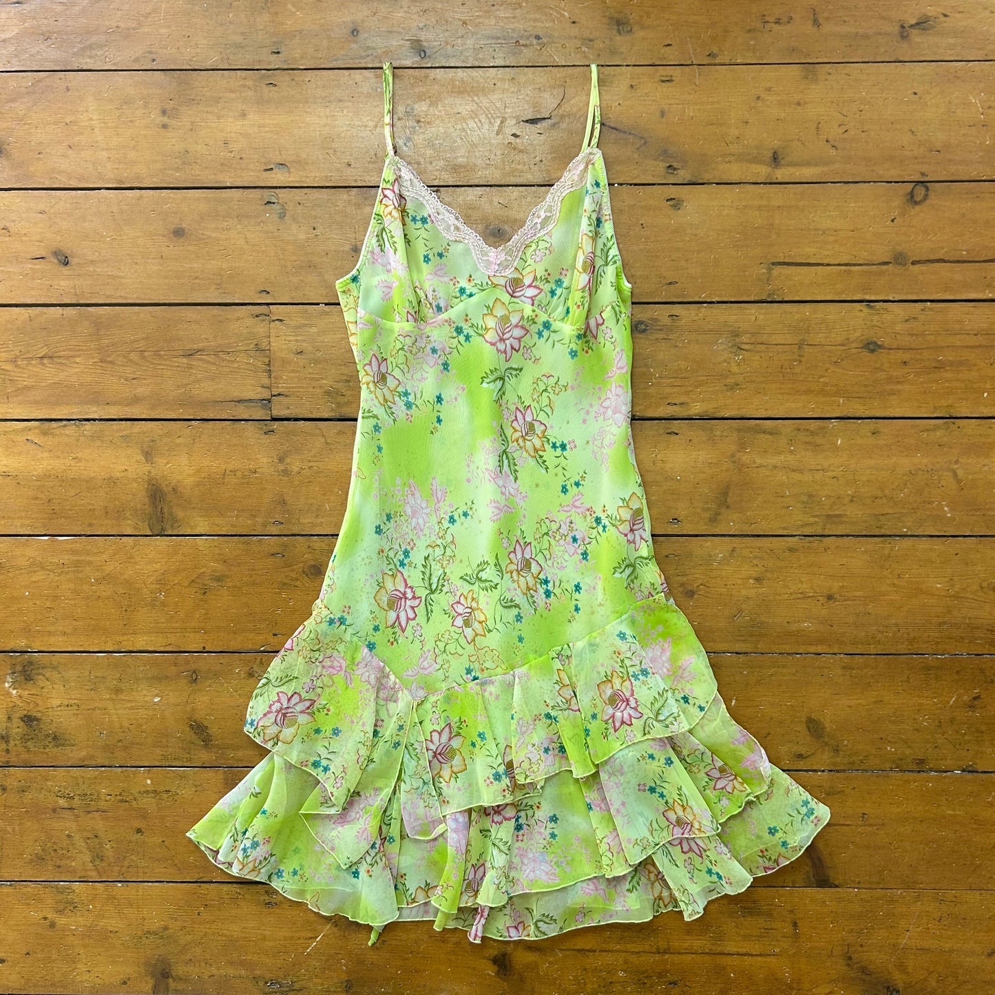 vintage 00s green floral mini dress