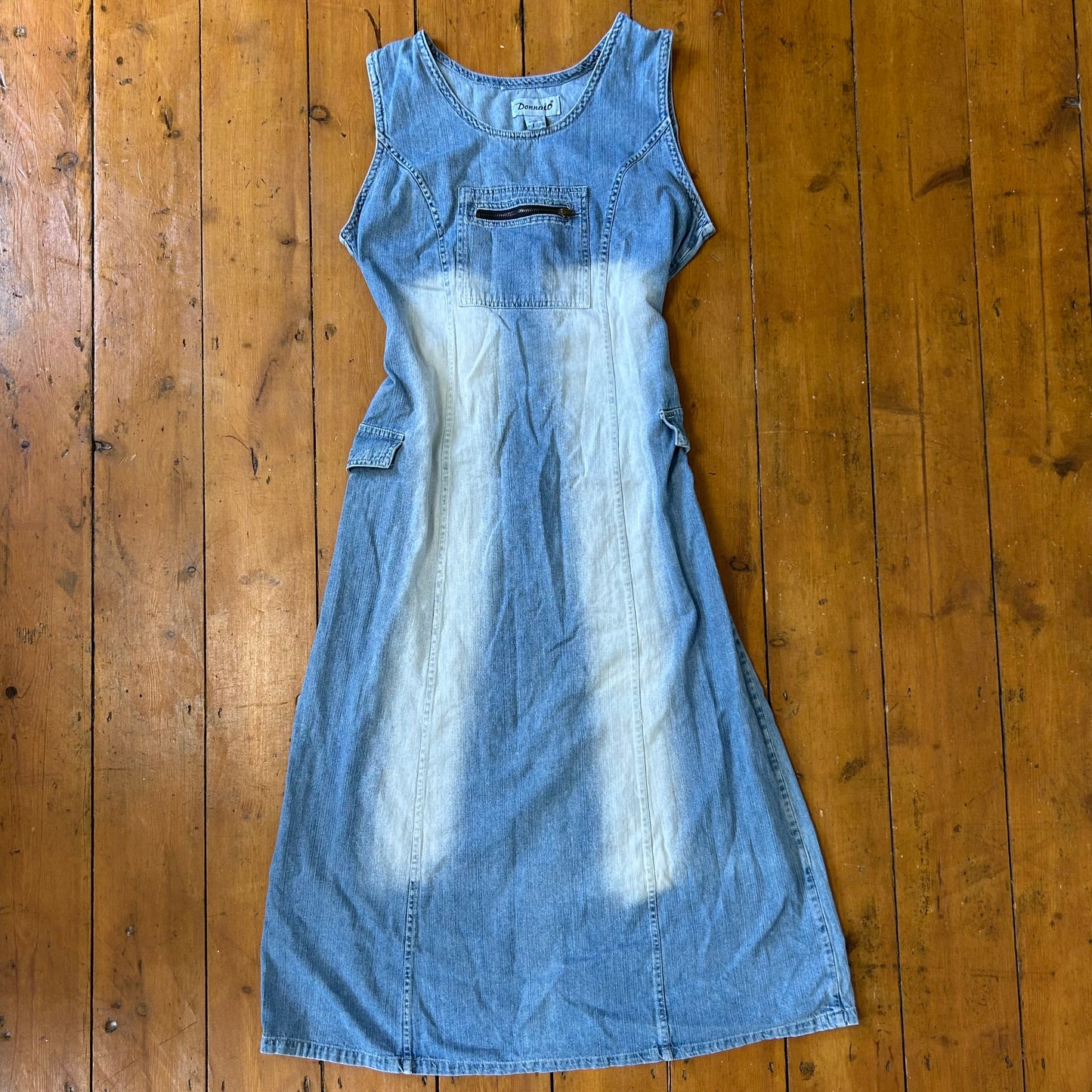 vintage 00s washed denim tie back midi dress