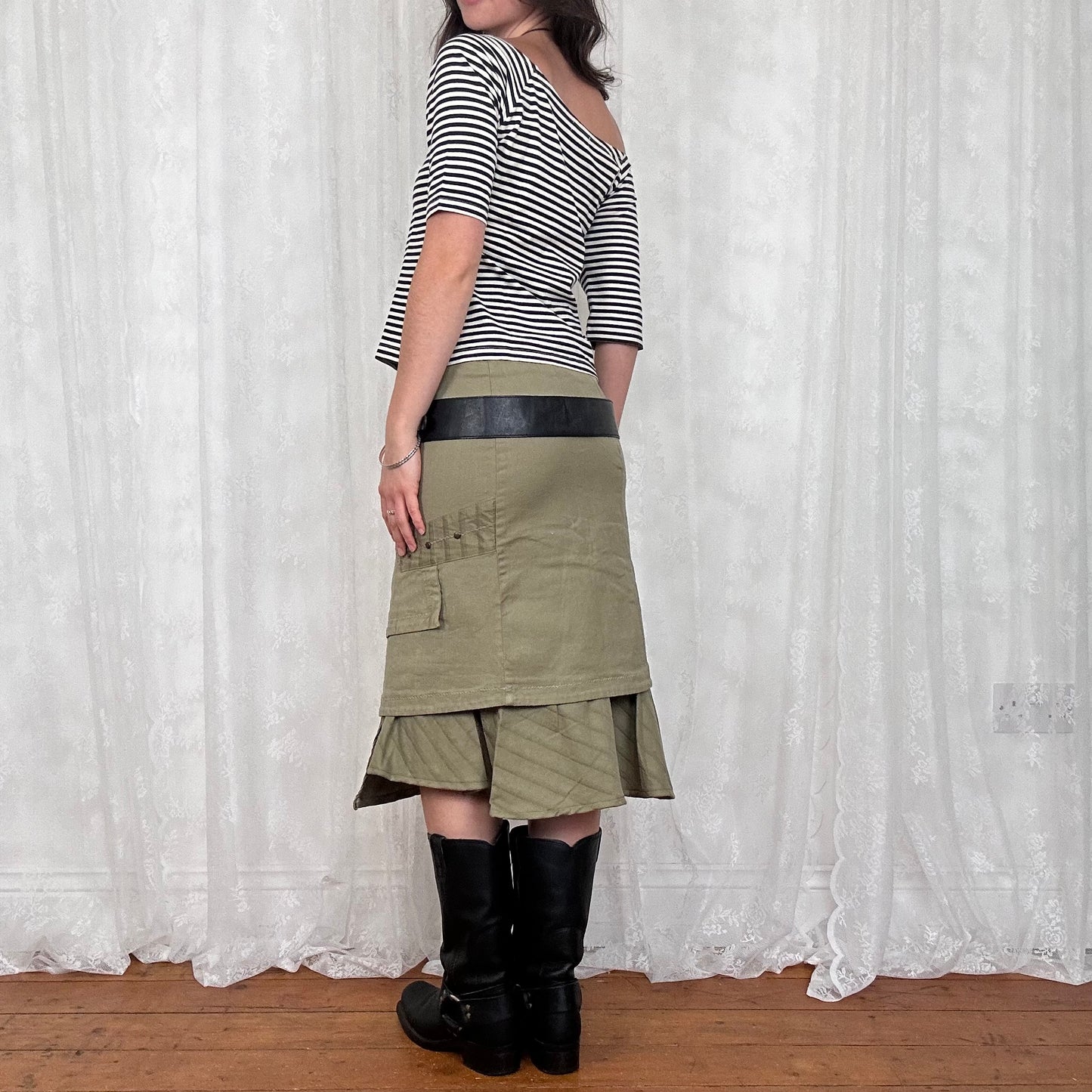 vintage 00s stripey slouchy crop sleeve top