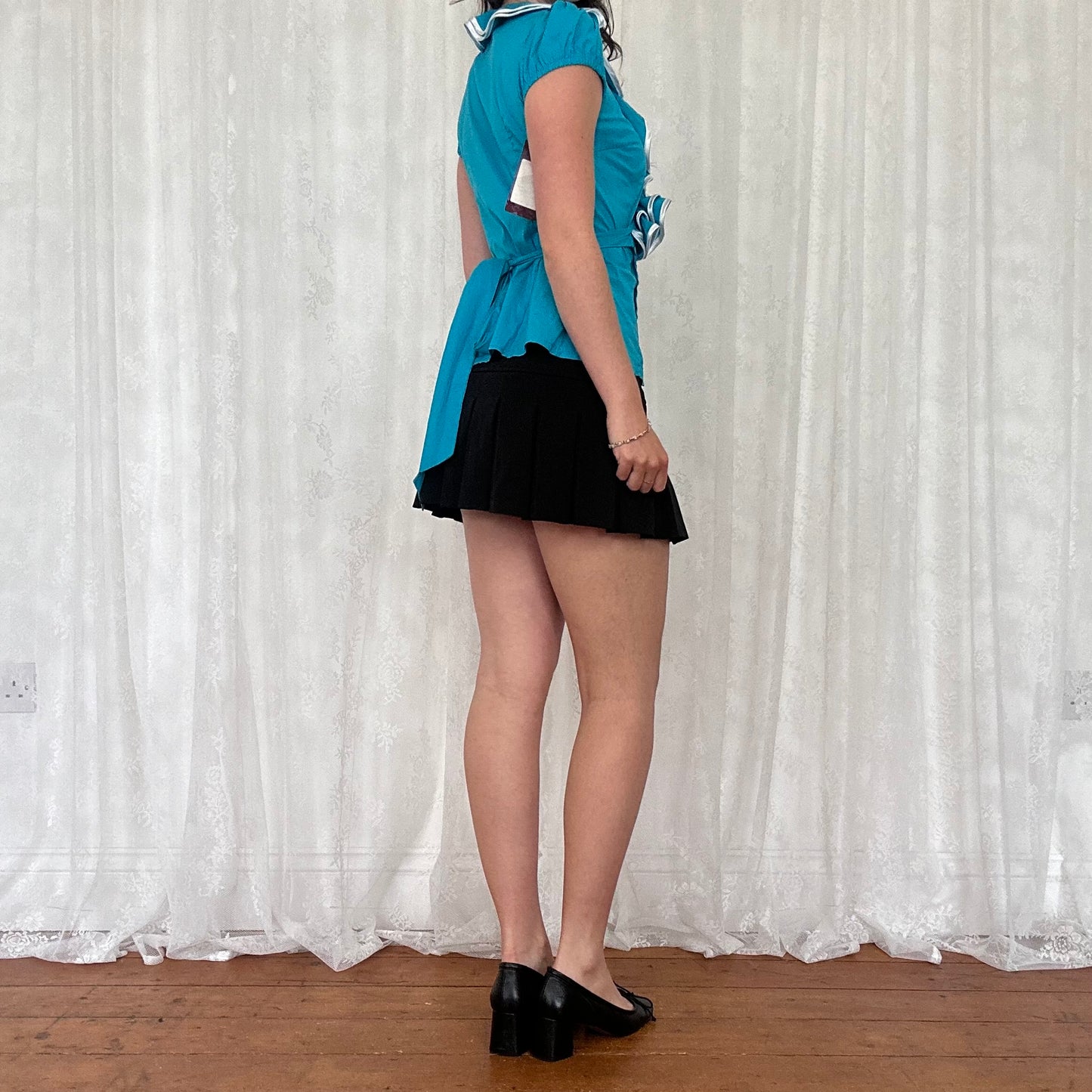 vintage 00s bright blue wrap shirt
