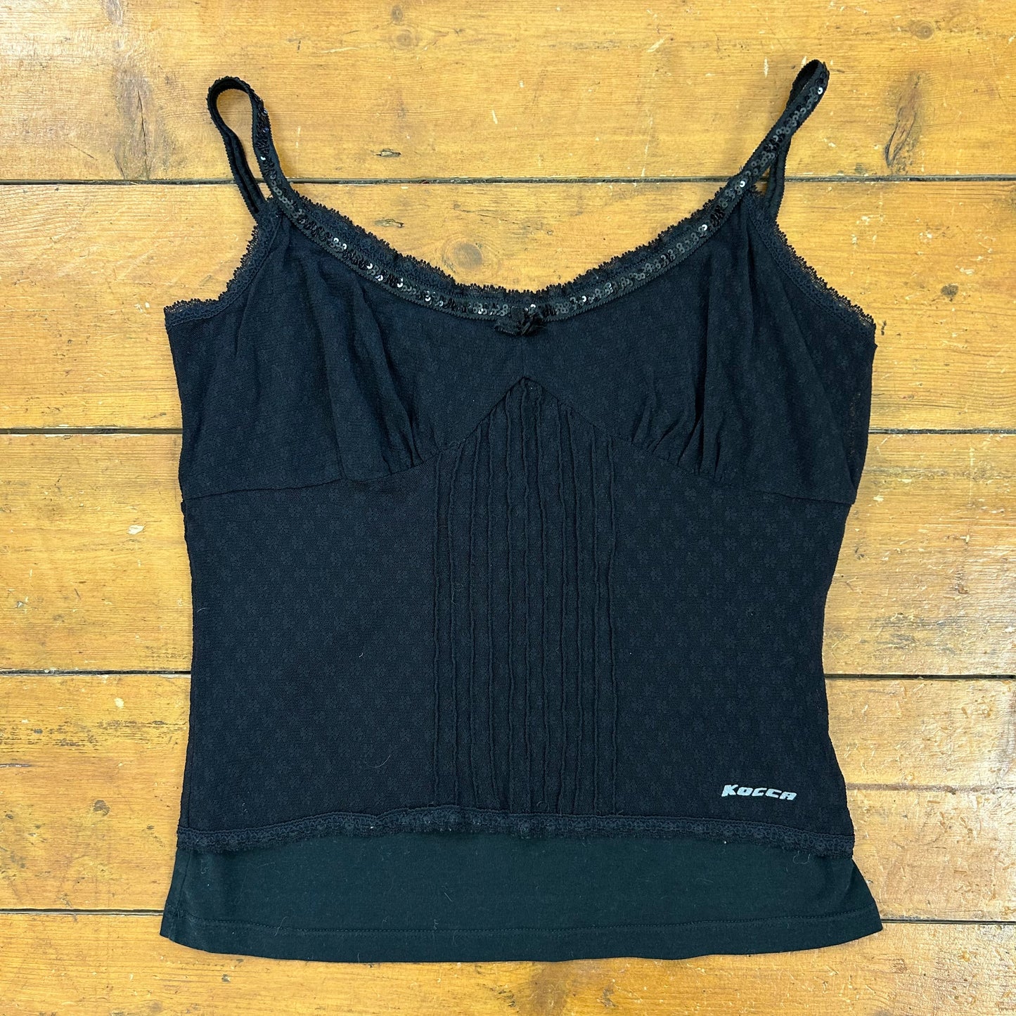 vintage 00s black pointelle sequin trim cami