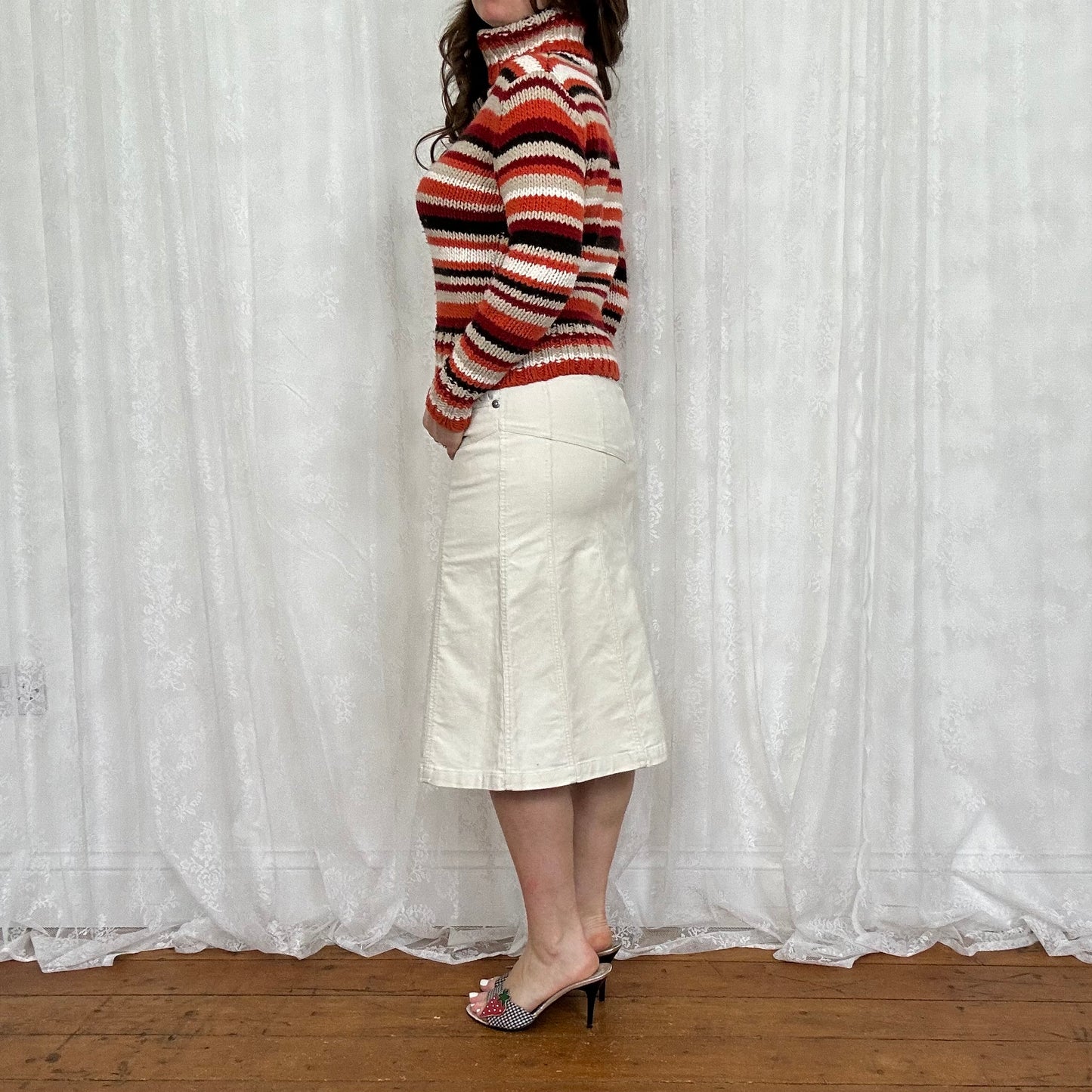 vintage 00s orange chunky striped turtleneck jumper