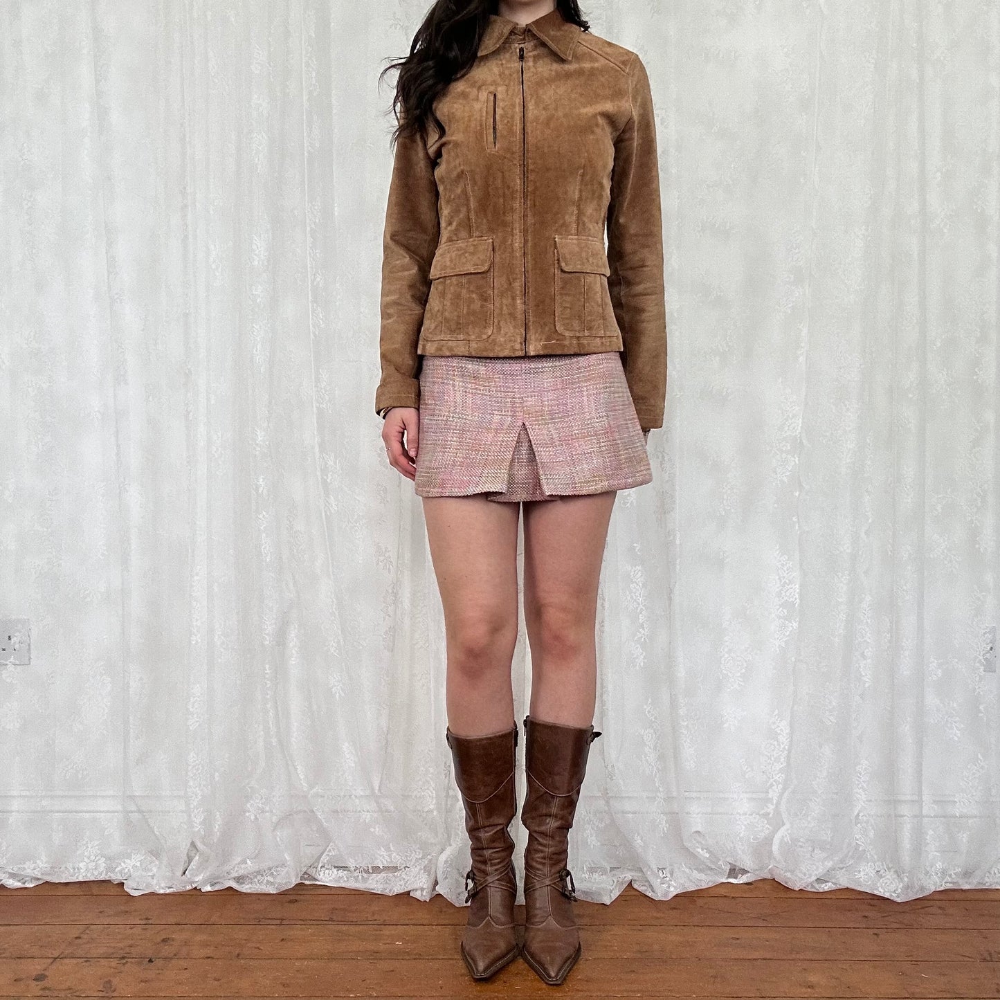 vintage 00s brown leather zip up jacket