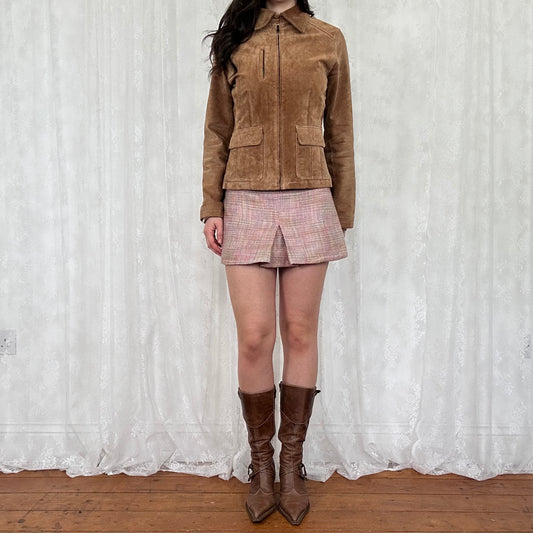 vintage 00s brown leather zip up jacket