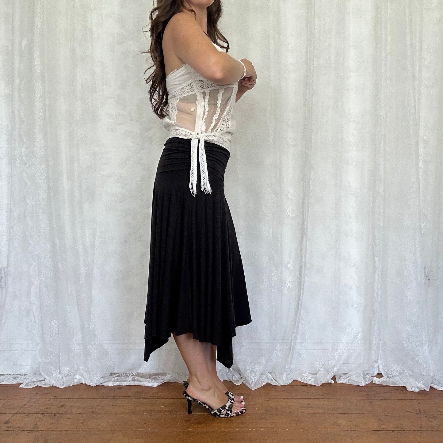 vintage 00s white crochet mesh panel halter top