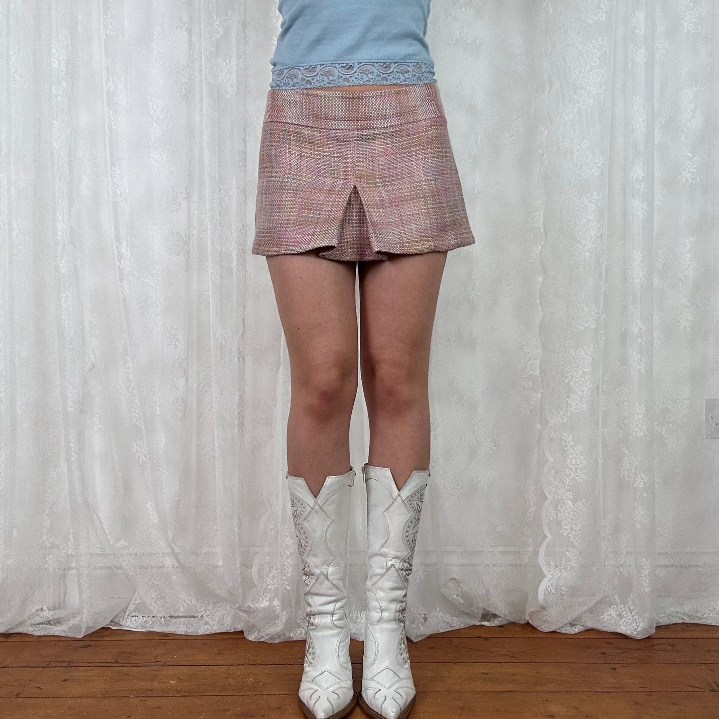 vintage 00s pink tweed mini skirt