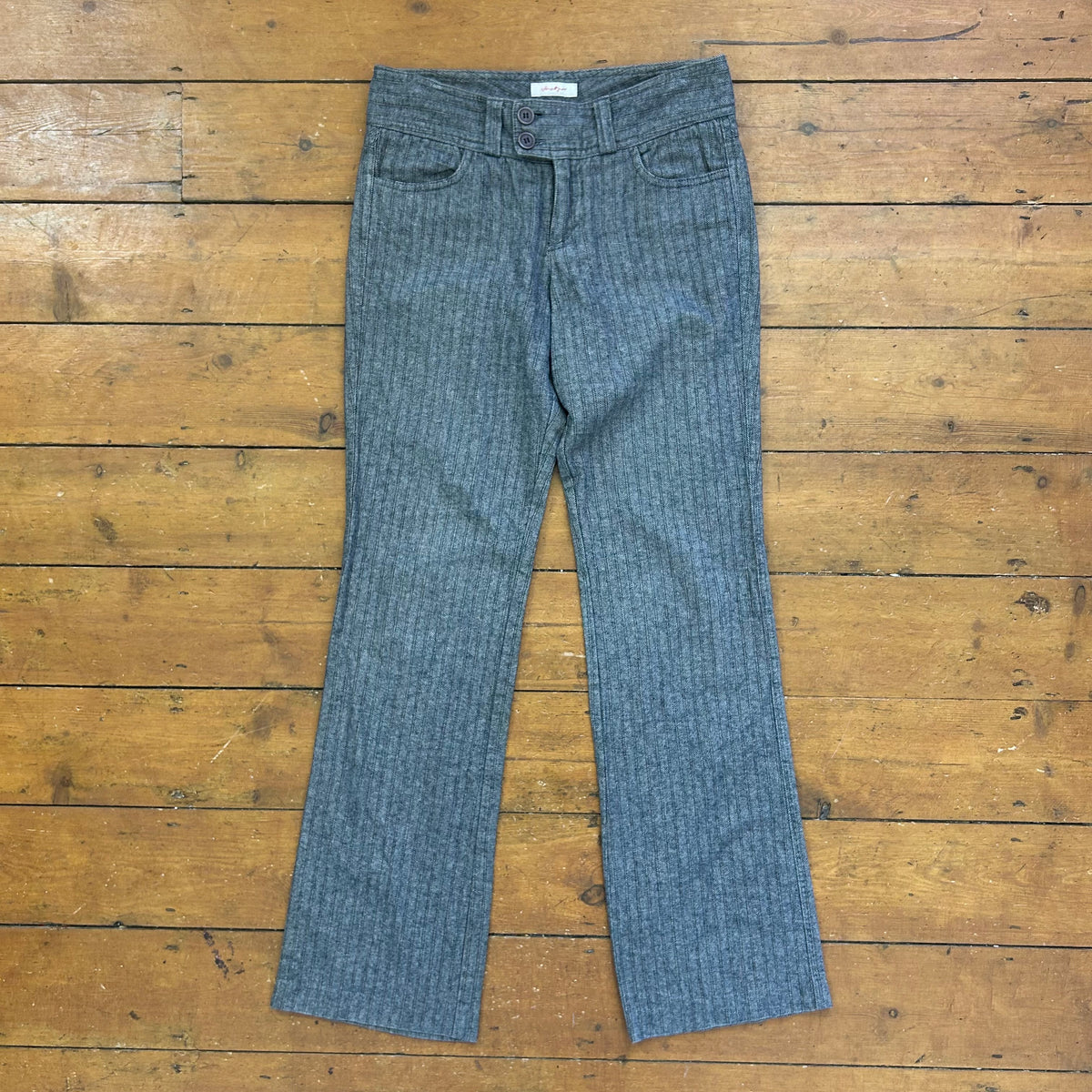 vintage 00s grey pinstripe low rise suit trousers