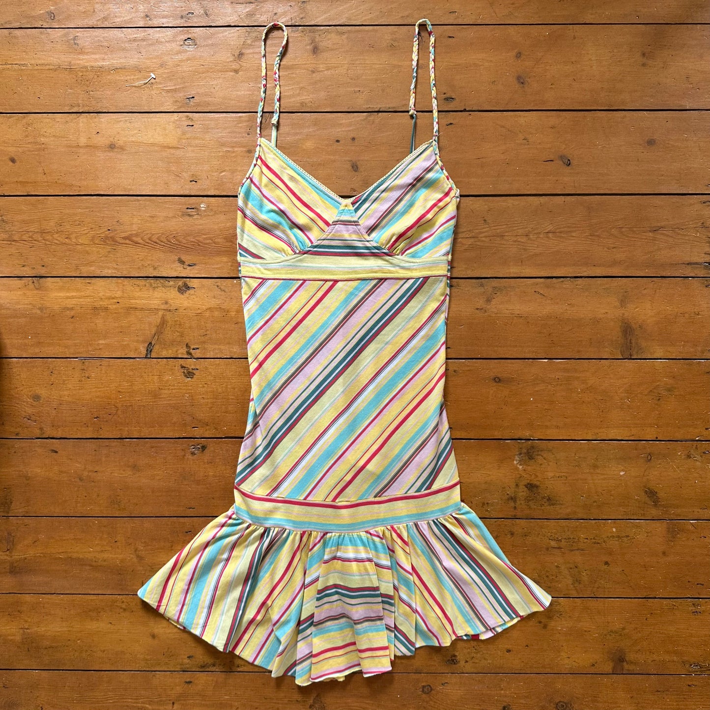 vintage 00s pastel striped midi dress