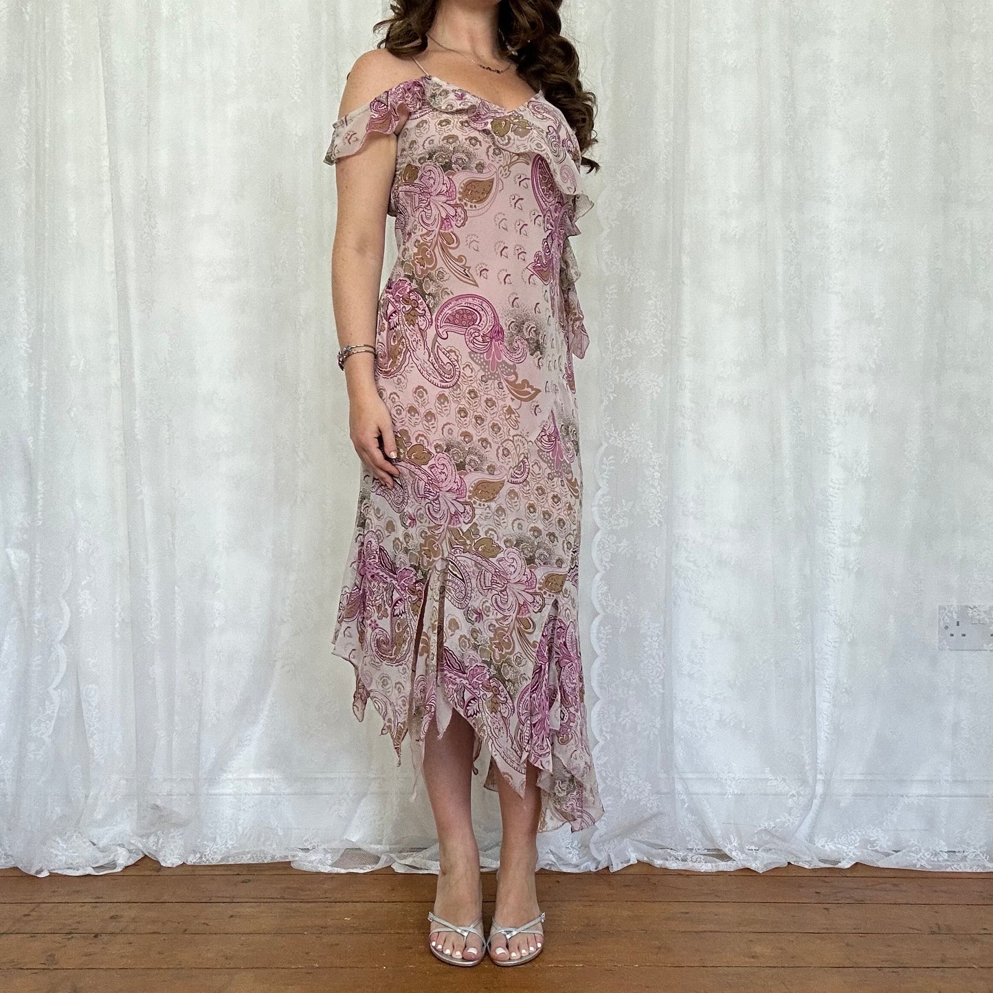vintage 00s purple paisley midi dress