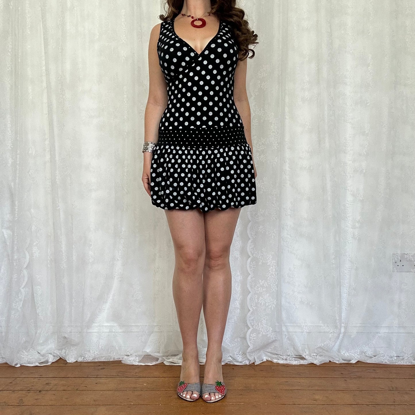 vintage 00s black polka dot mini dress