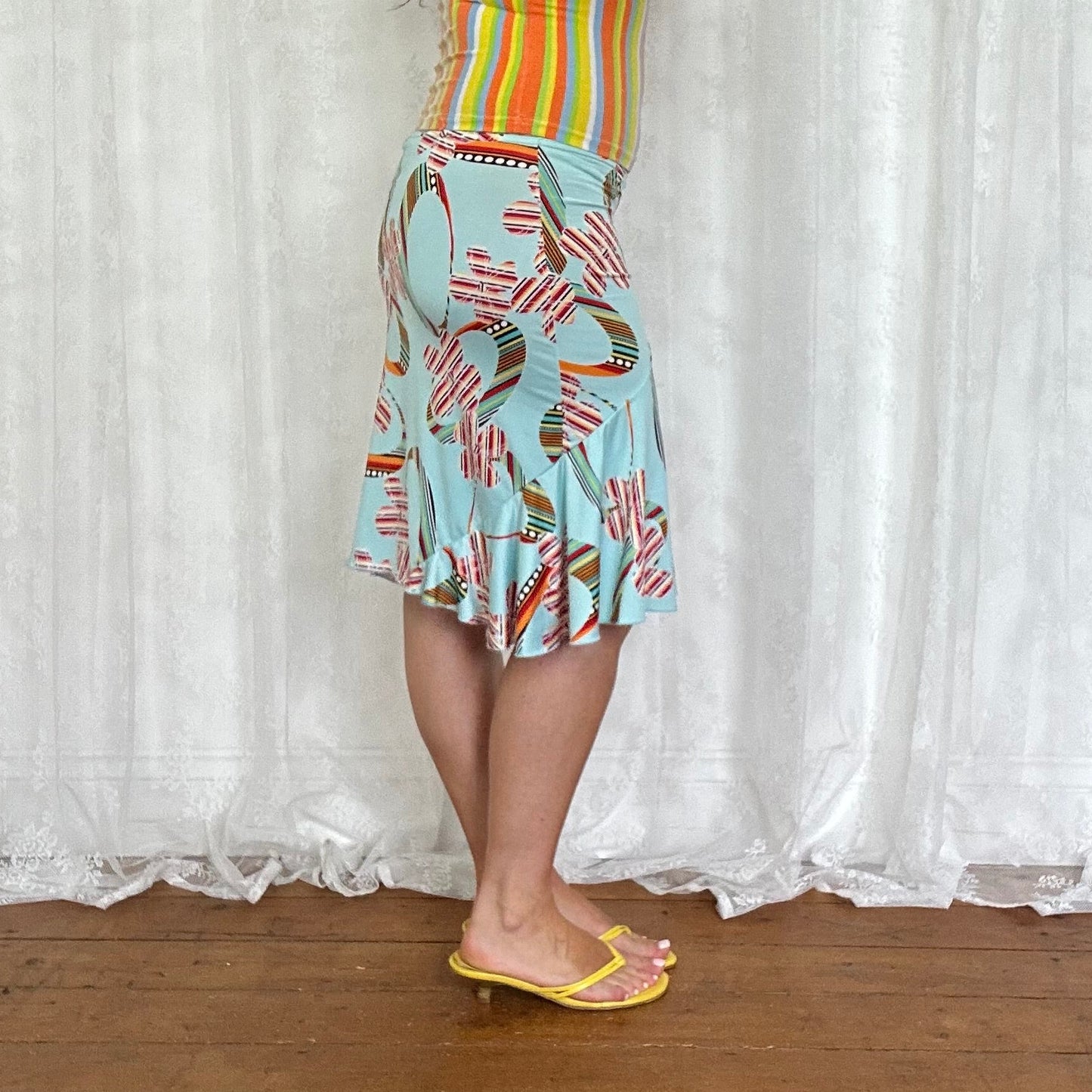 vintage 00s blue floral midi skirt