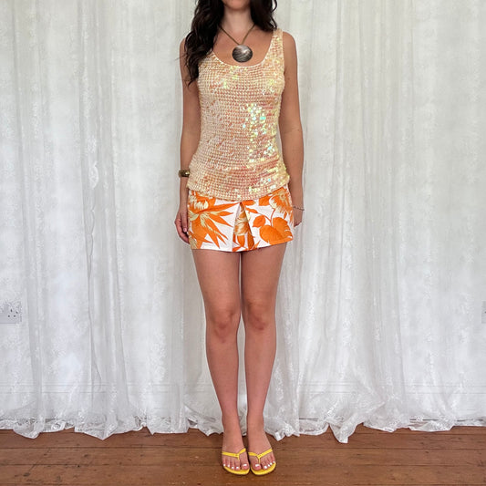 vintage 00s cream sequin crochet top