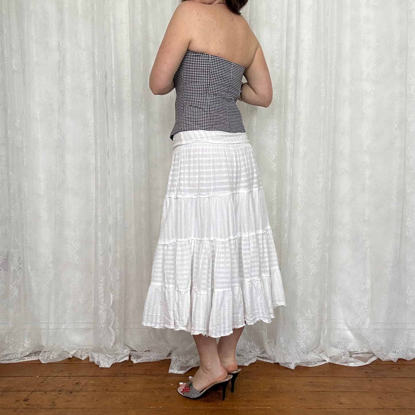 vintage 00s gingham hook and eye corset top