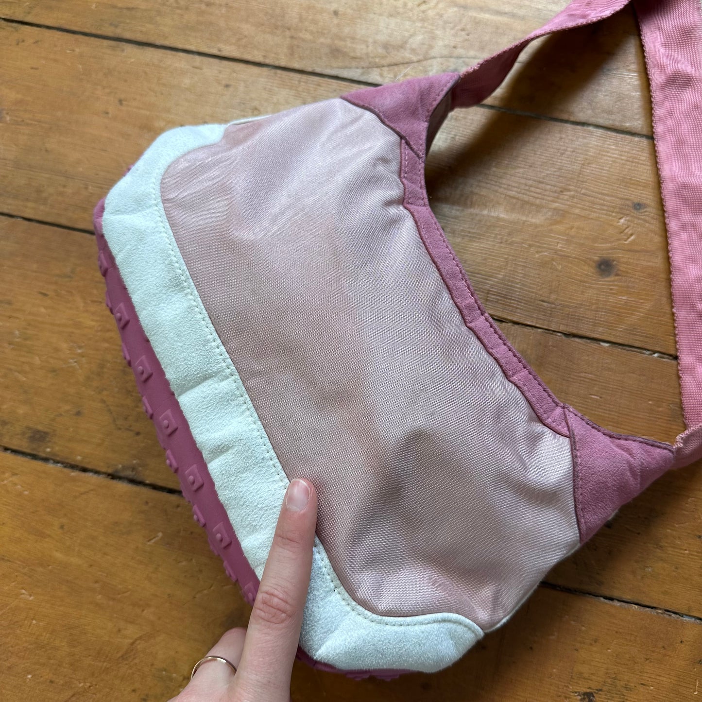 vintage 00s pink Nike mini baguette sneaker sole bag