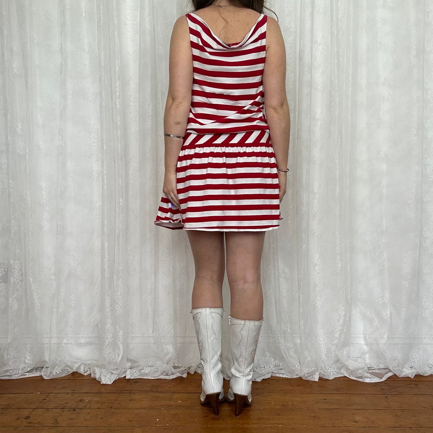 vintage 00s red and white striped mini dress