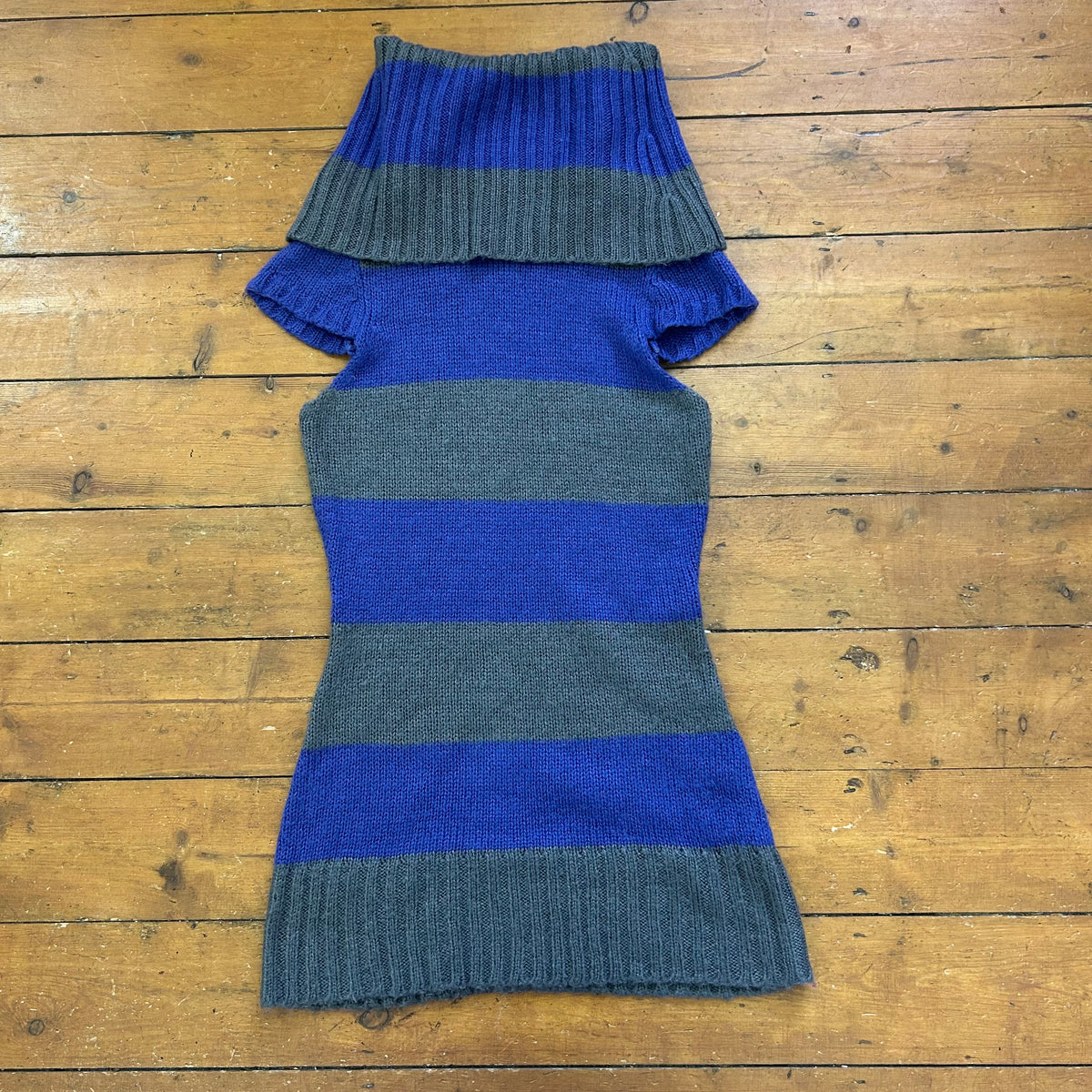 vintage 00s grey and purple striped cowl neck jumper dress