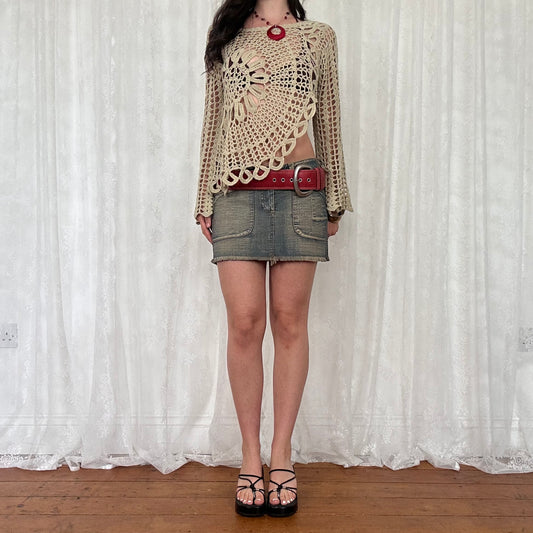 vintage 00s beige crochet knit jumper