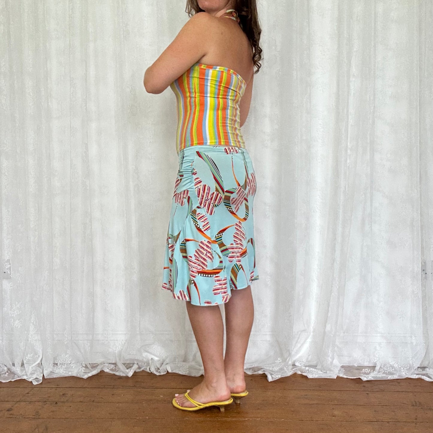 vintage 00s orange striped halter neck cami