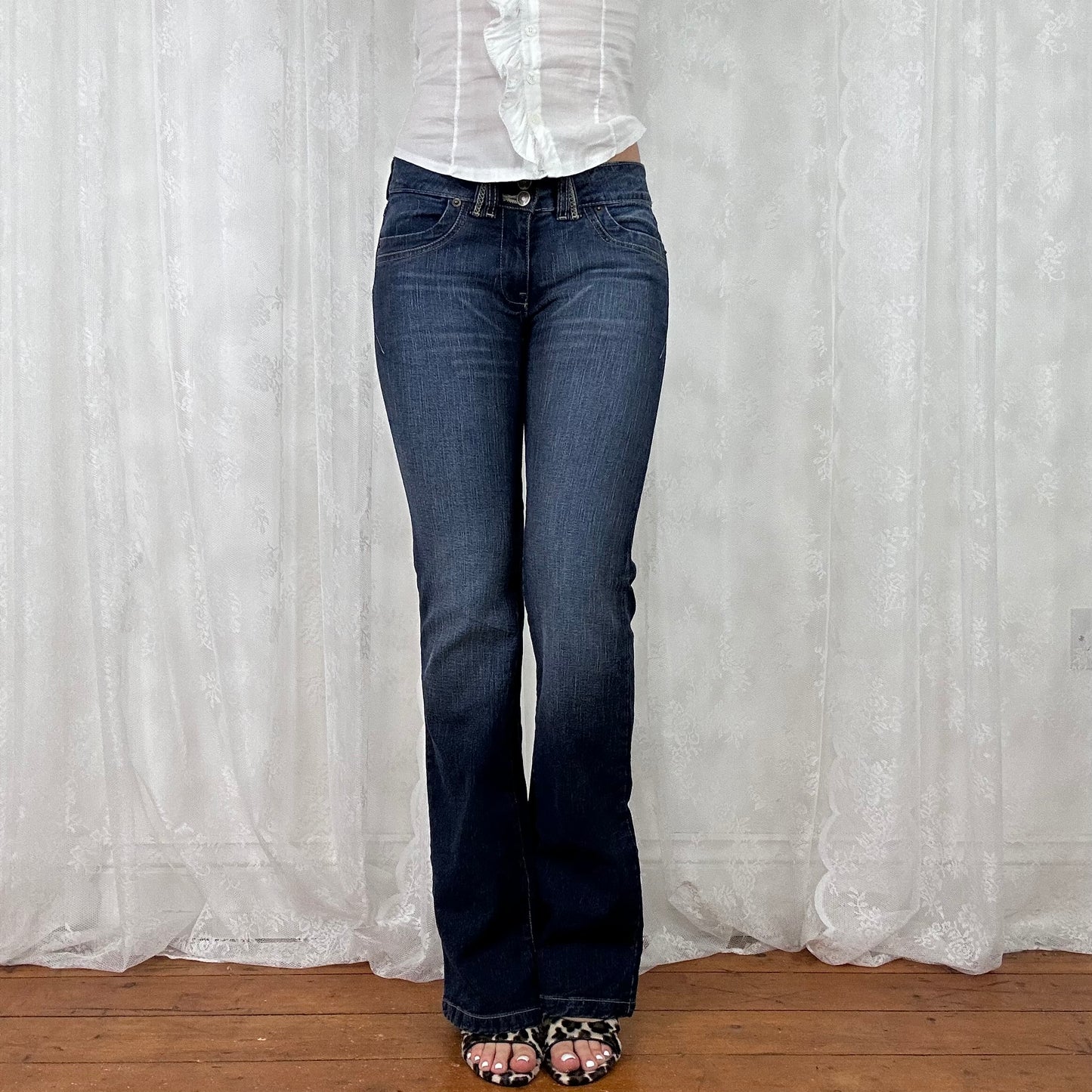 vintage 00s dark wash low rise denim jeans