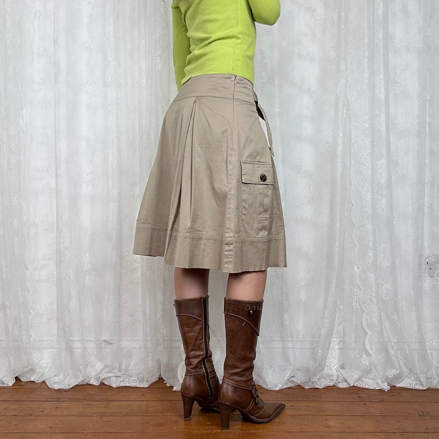 vintage 00s beige trench style midi skirt