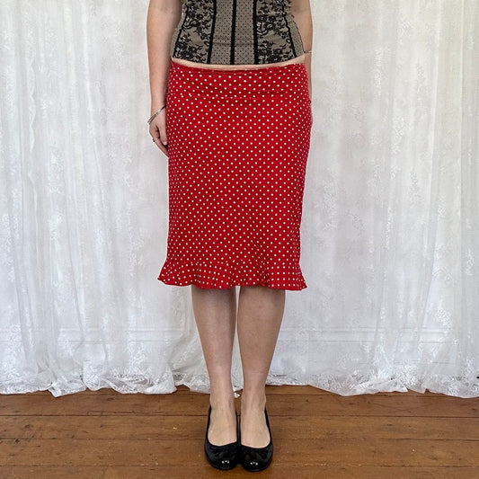 vintage 00s red polka dot midi skirt