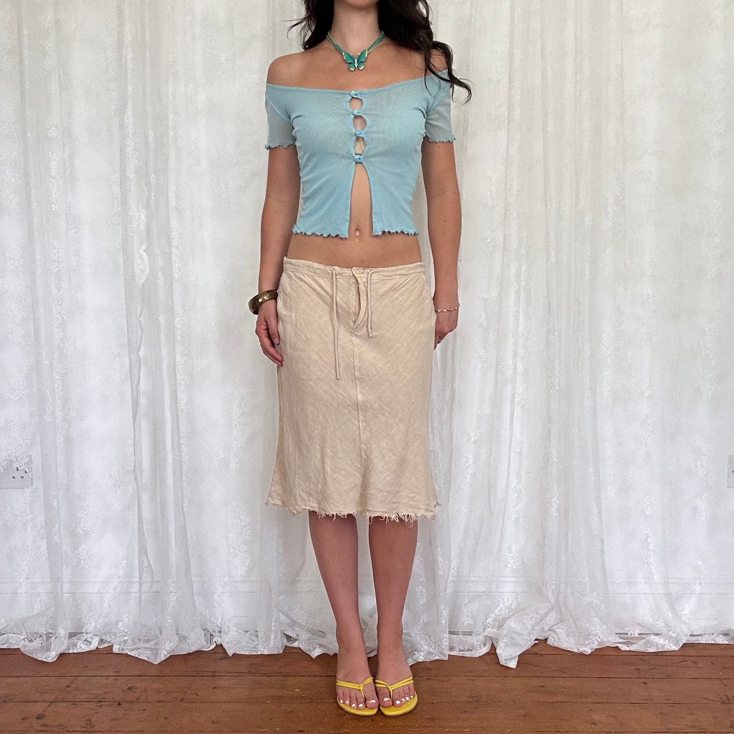 vintage 00s blue mesh button up top
