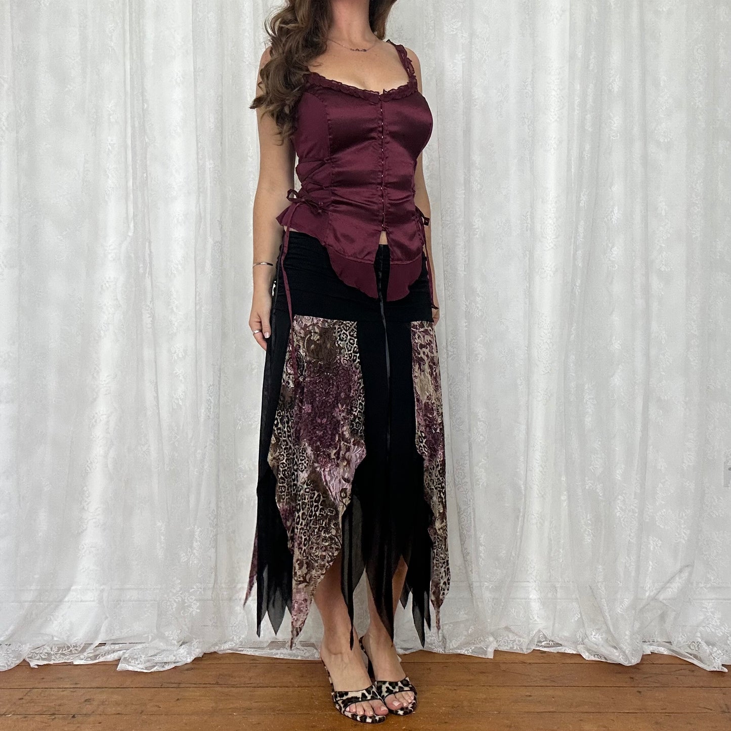 vintage 00s burgundy satin corset cami top