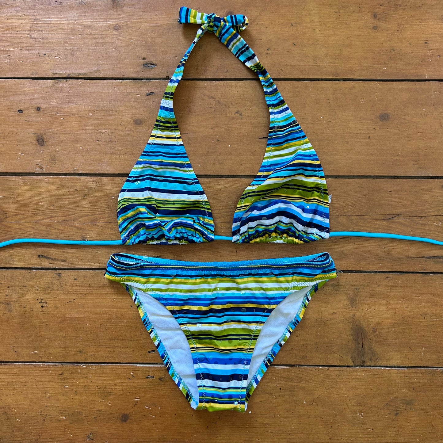 vintage 00s blue stripey bikini