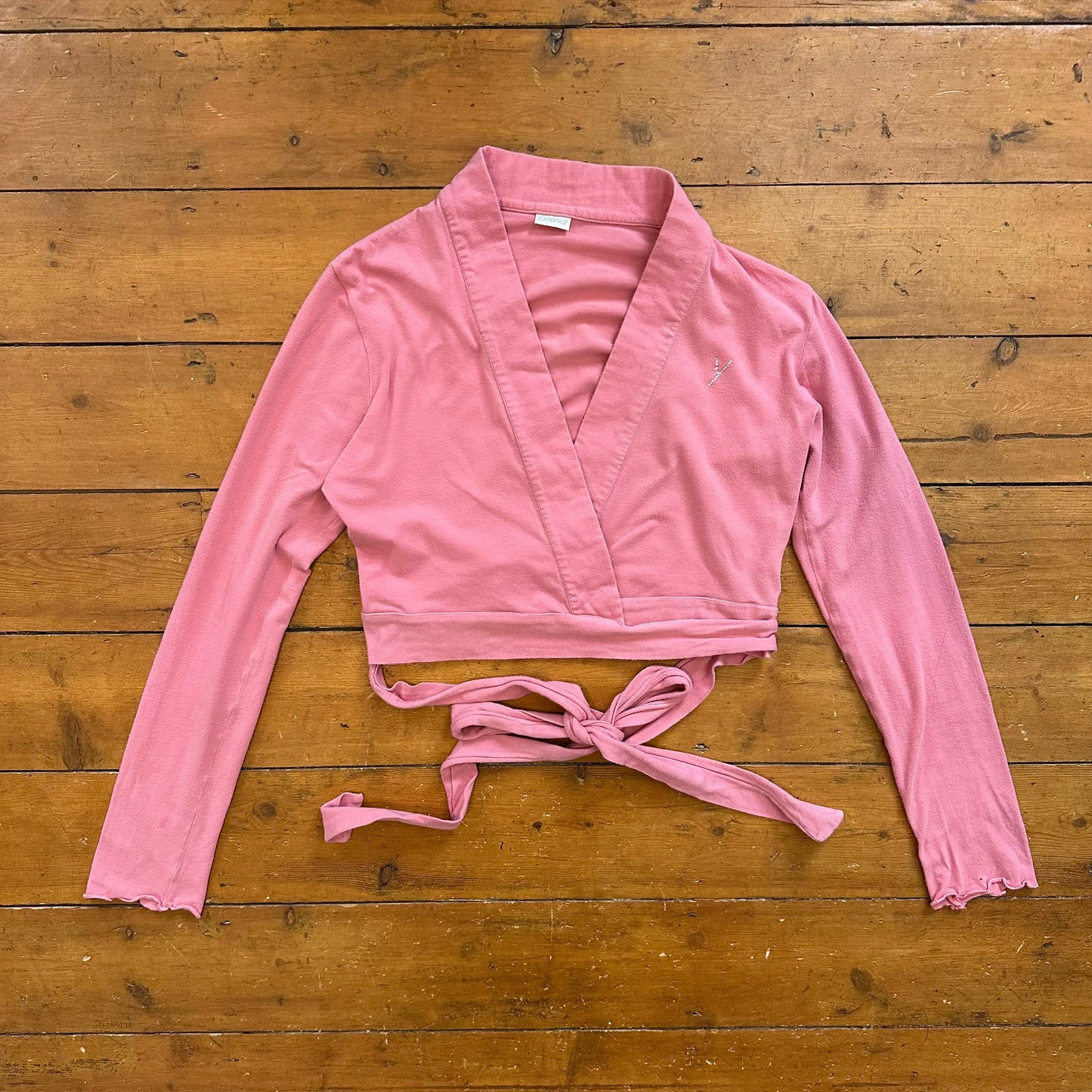 vintage 00s pink diamanté cropped wrap cardigan