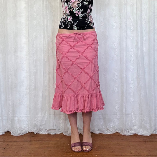 vintage 00s pink linen midi skirt