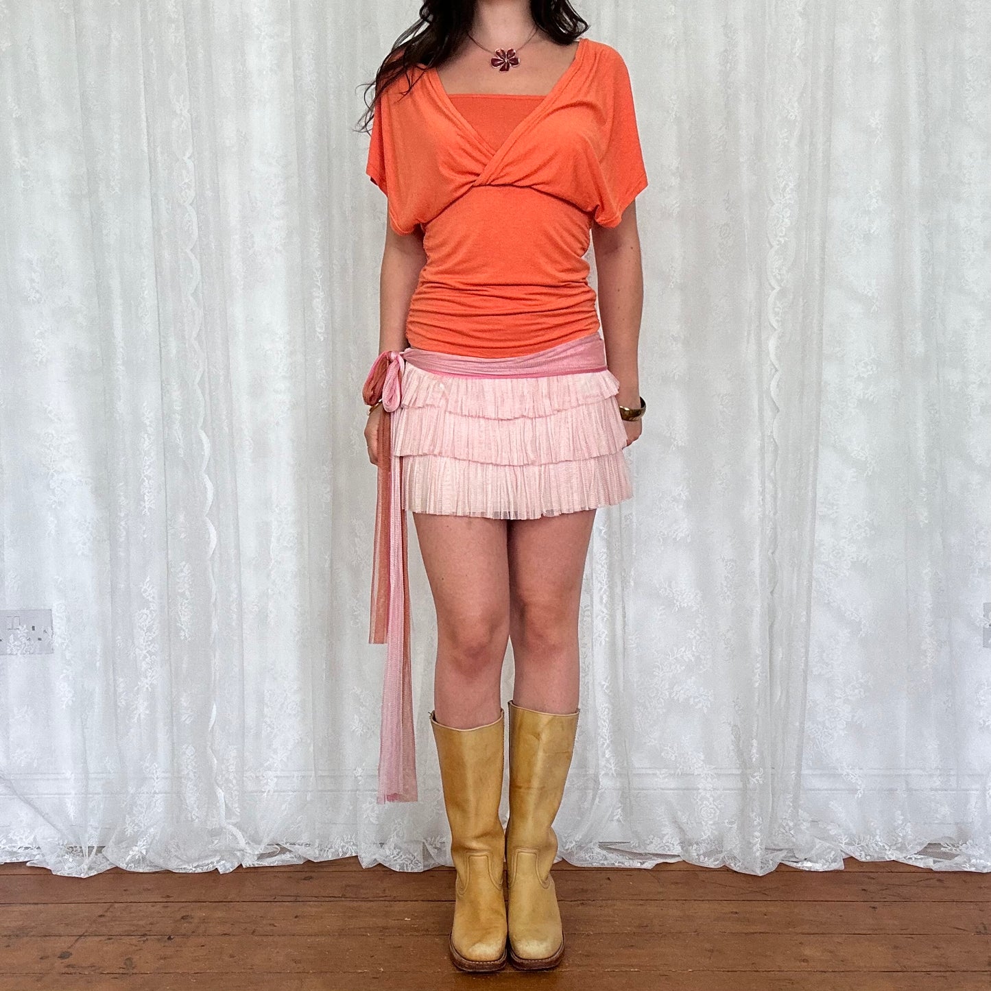 vintage 00s orange batwing layered top