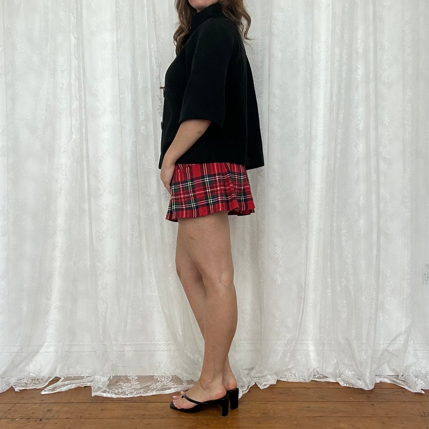 vintage 00s black crop sleeve peacoat blazer