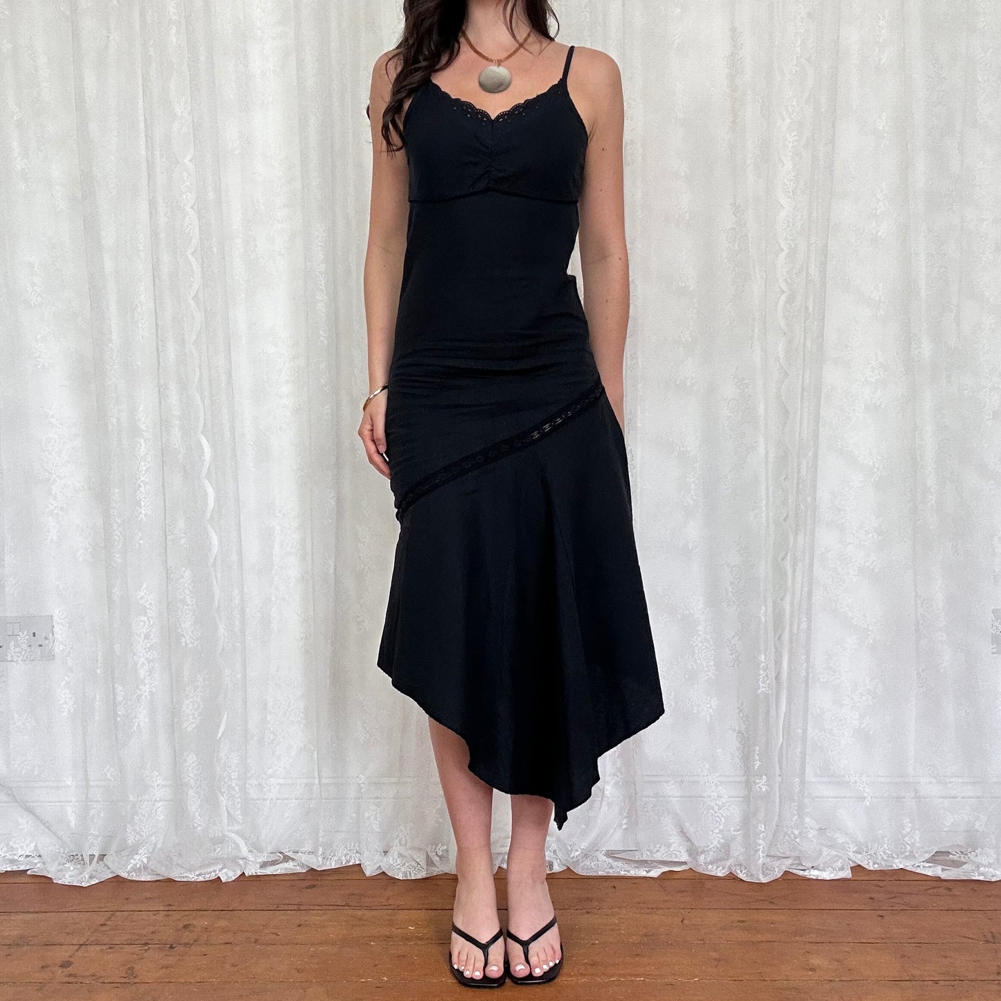 vintage 00s black summer midi dress