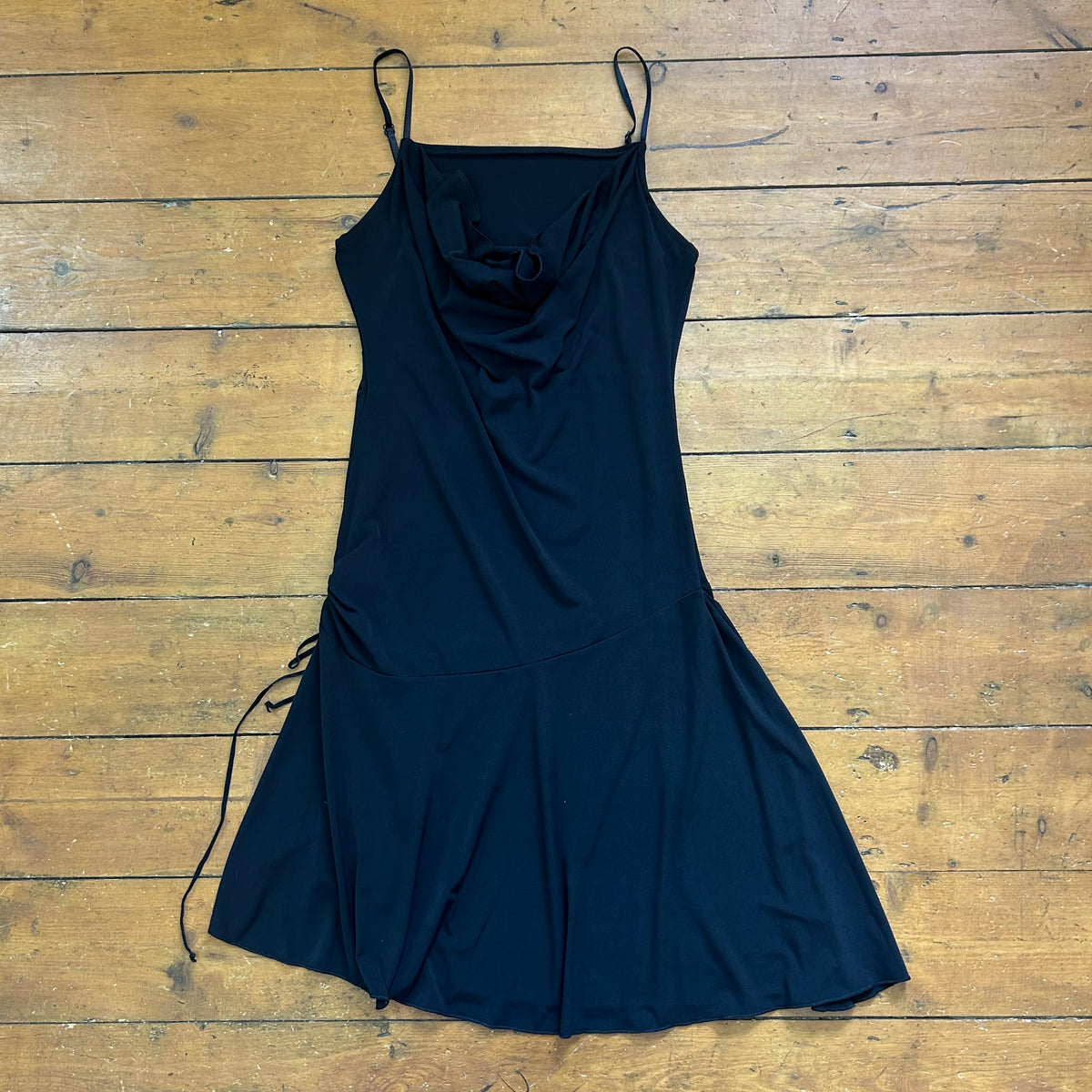 vintage 00s black slinky cowl neck midi dress