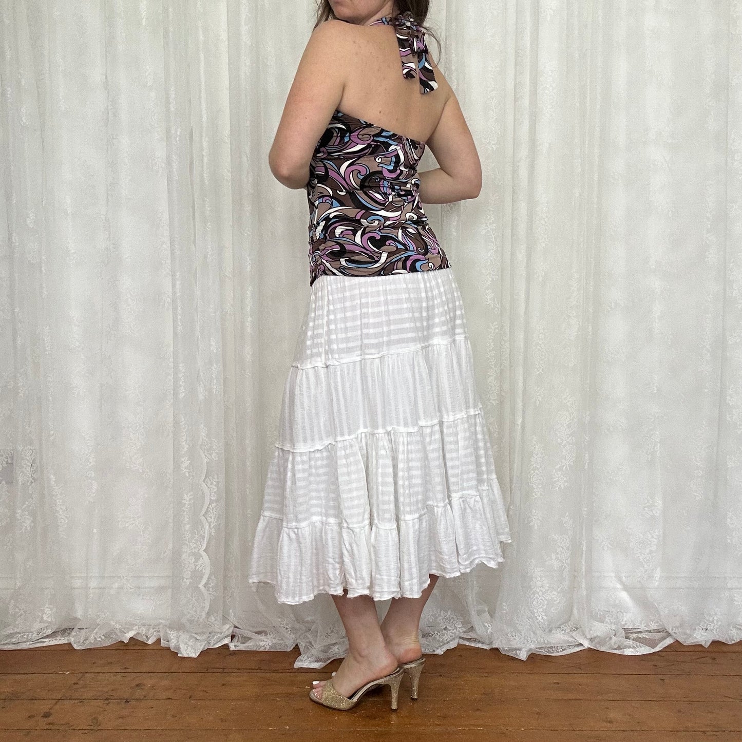 vintage 00s purple paisley swirl halter top