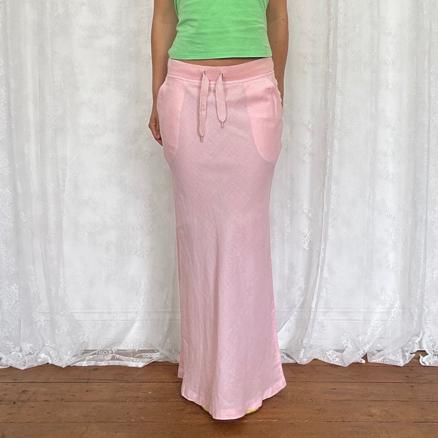 vintage 00s pink linen maxi skirt