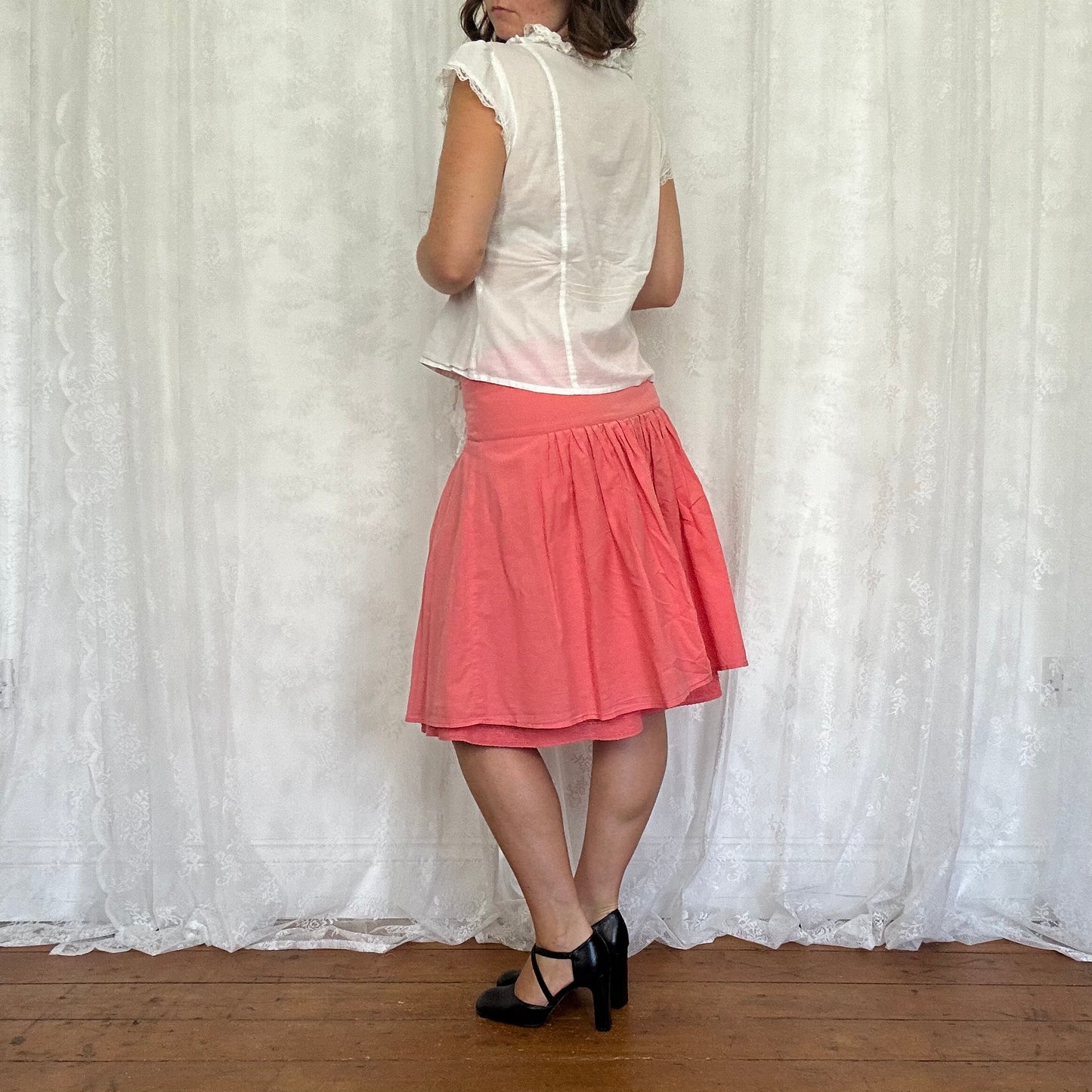 vintage 00s white lace trim short sleeve shirt