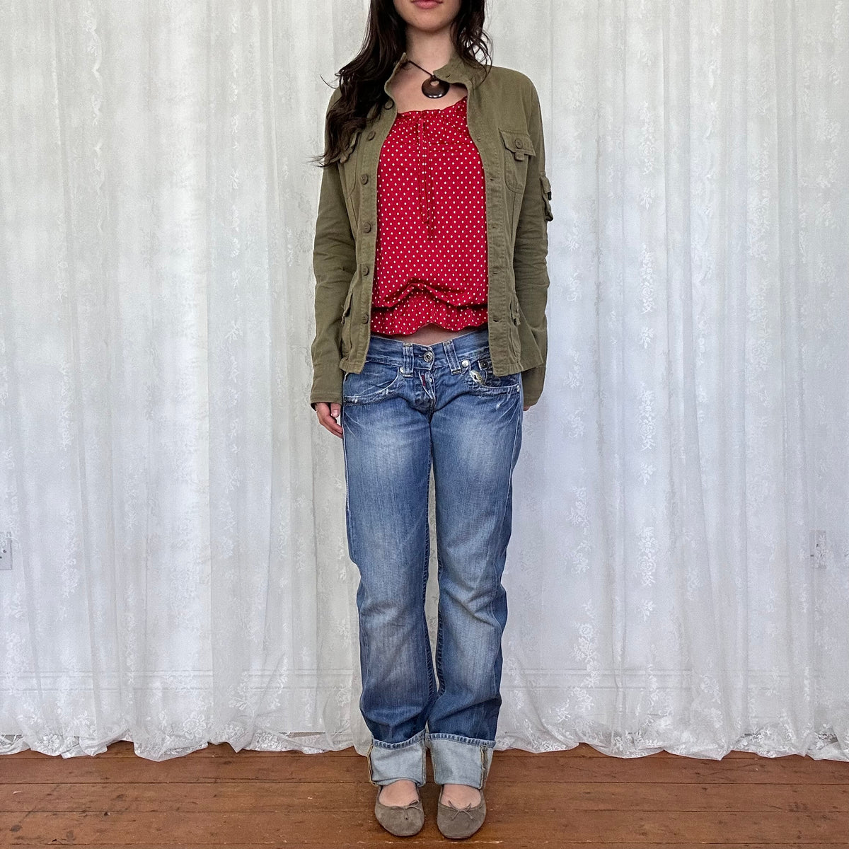 vintage 00s khaki fitted utility jacket