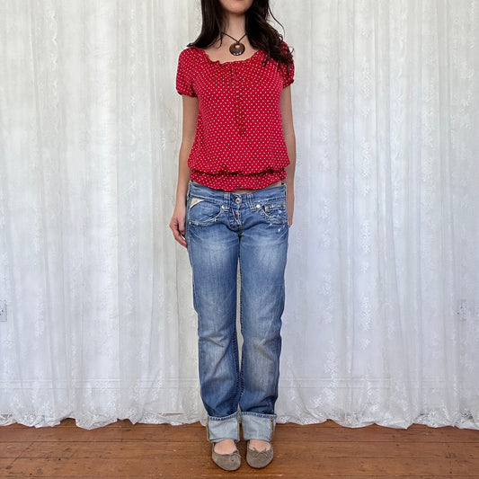 vintage 00s red polka dot milkmaid top