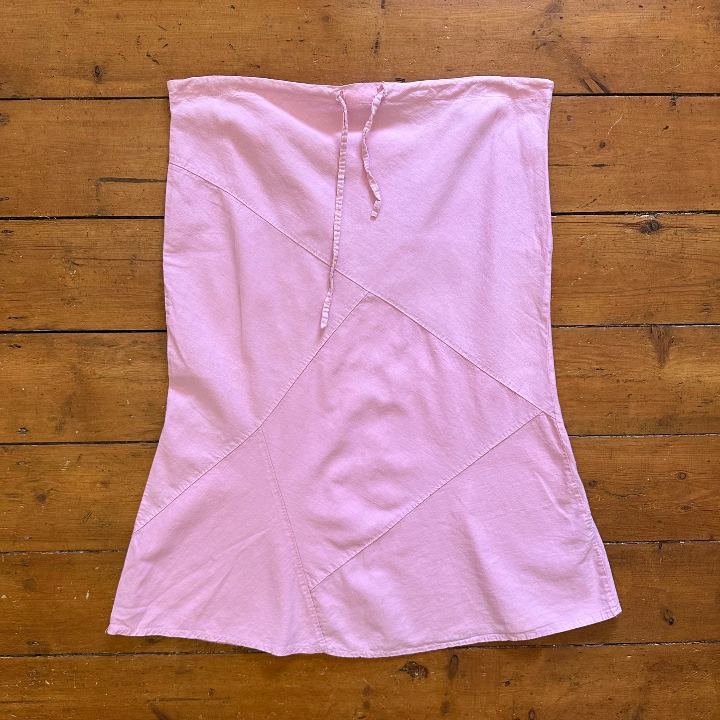vintage 00s baby pink linen midi skirt
