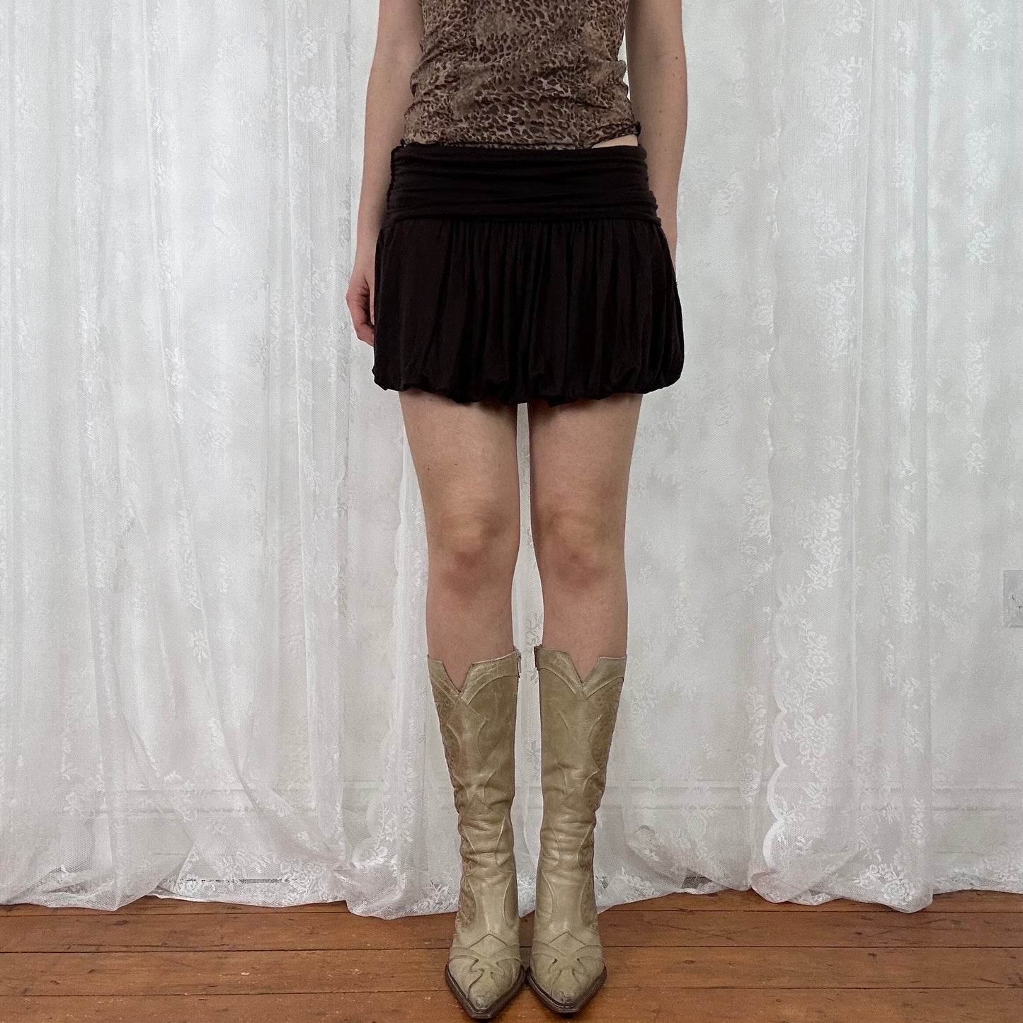 vintage 00s dark brown bubble hem mini skirt